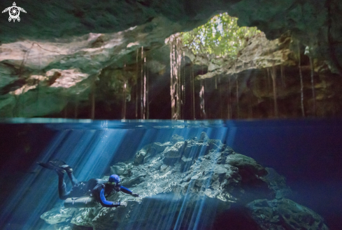 A Diver inside cave