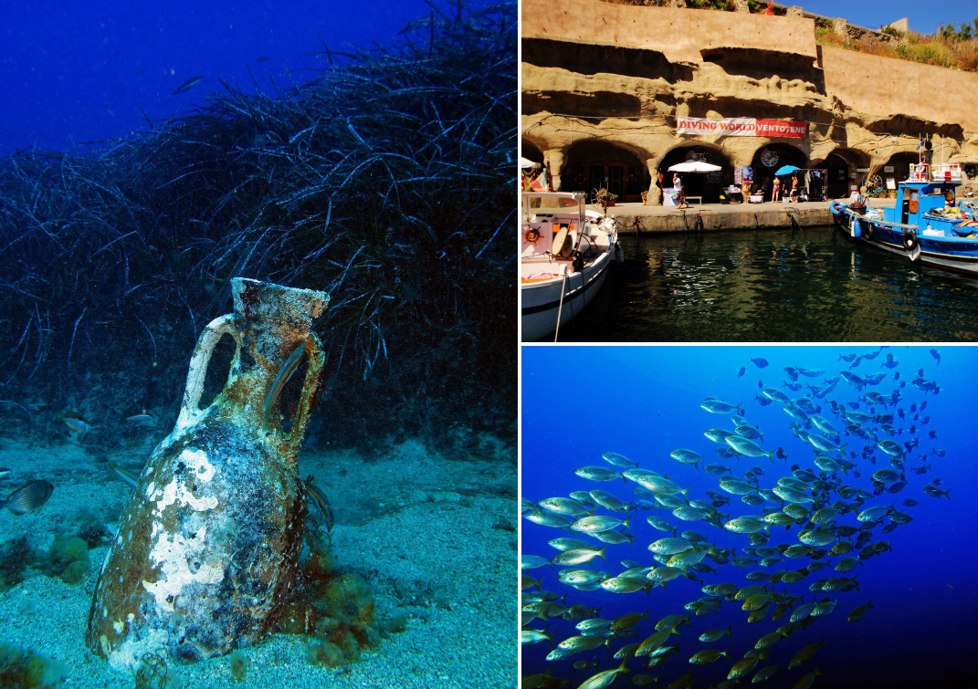 Roman amphora and Diving World in Ventotene
